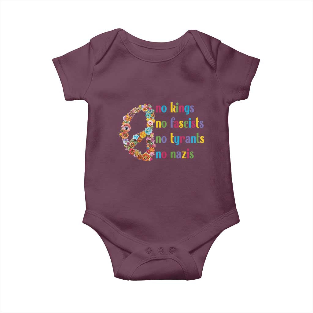 No Kings No Fascists Baby Onesie Floral Peace Sign Social Justice - Wonder Print Shop