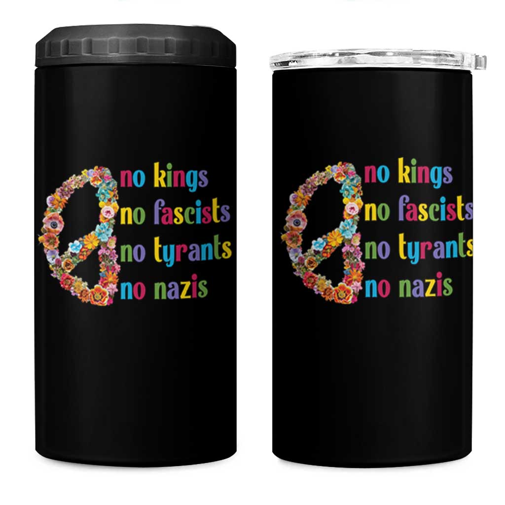 No Kings No Fascists 4 in 1 Can Cooler Tumbler Floral Peace Sign Social Justice - Wonder Print Shop