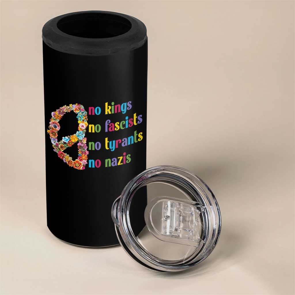 No Kings No Fascists 4 in 1 Can Cooler Tumbler Floral Peace Sign Social Justice - Wonder Print Shop