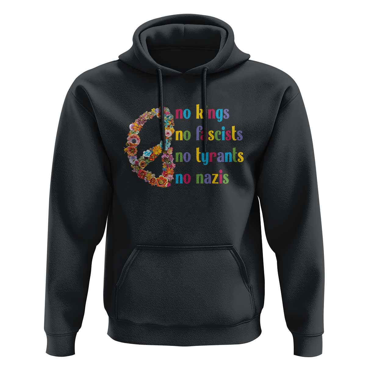 No Kings No Fascists Hoodie Floral Peace Sign Social Justice - Wonder Print Shop
