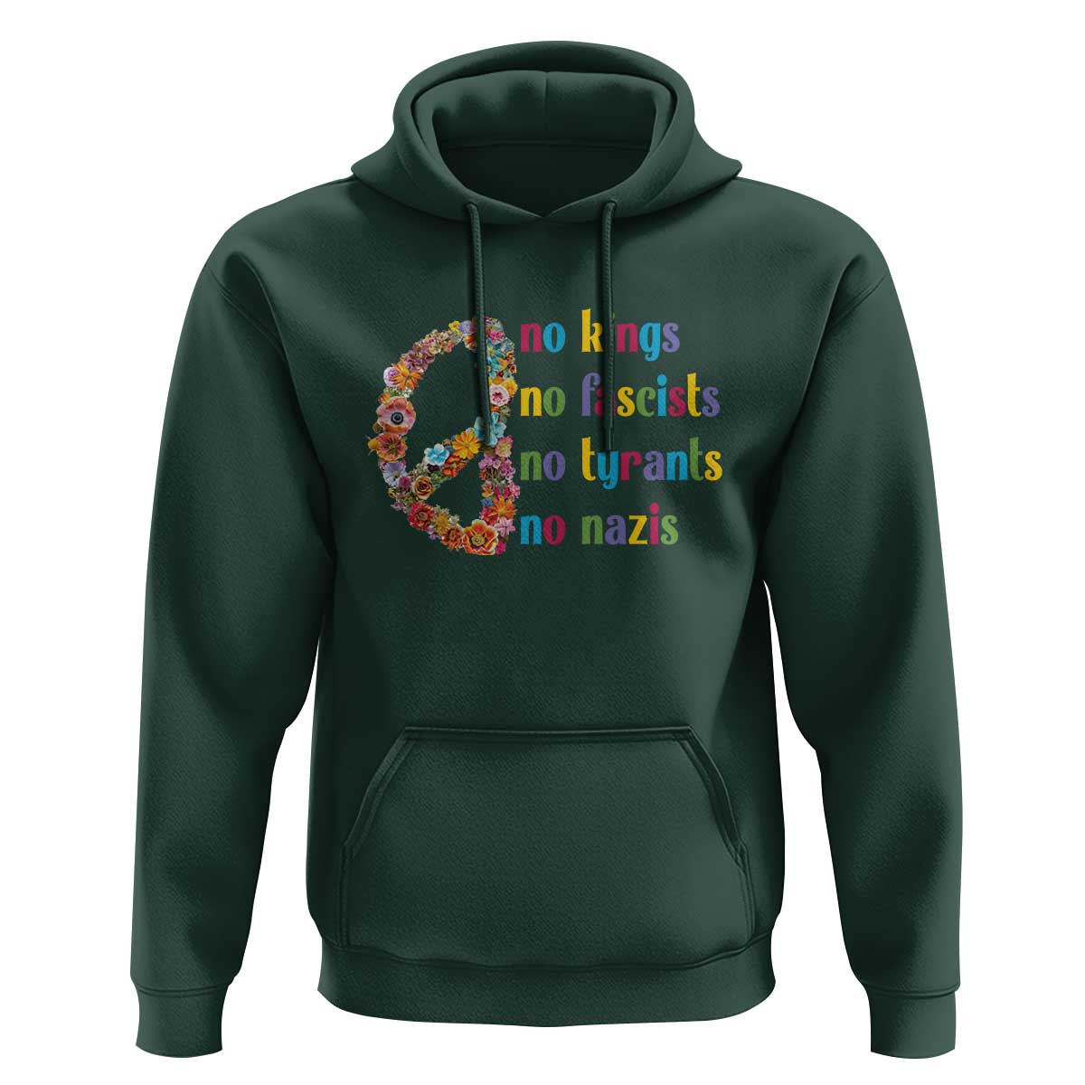 No Kings No Fascists Hoodie Floral Peace Sign Social Justice - Wonder Print Shop