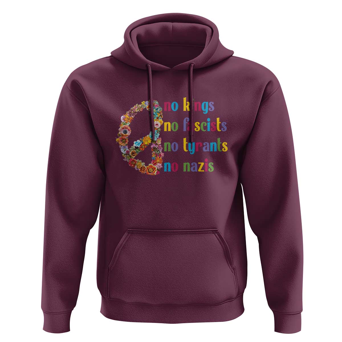 No Kings No Fascists Hoodie Floral Peace Sign Social Justice - Wonder Print Shop