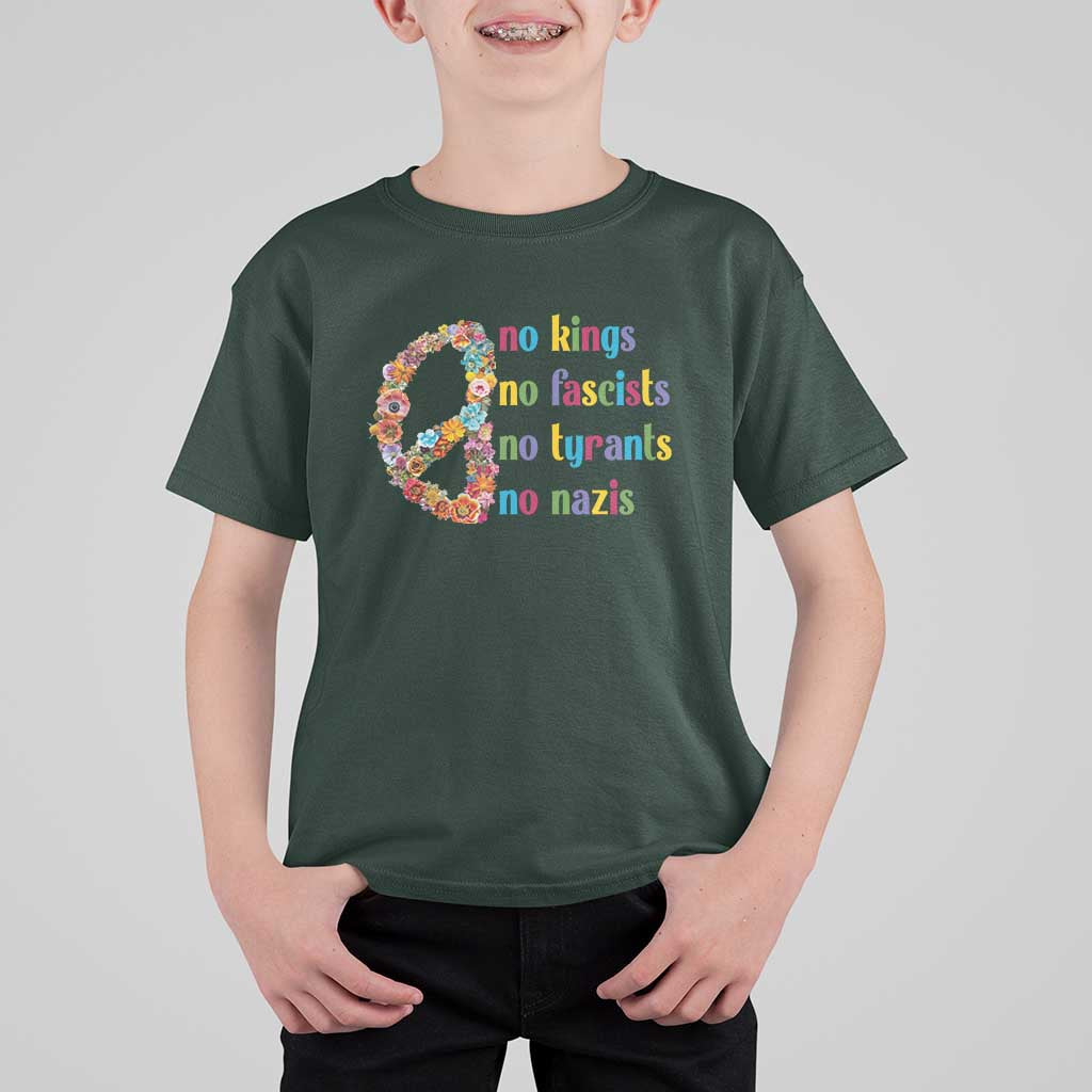 No Kings No Fascists T Shirt For Kid Floral Peace Sign Social Justice - Wonder Print Shop
