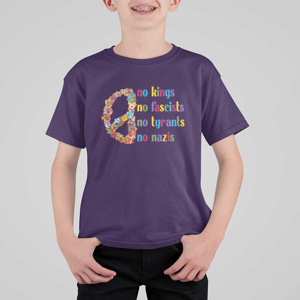 No Kings No Fascists T Shirt For Kid Floral Peace Sign Social Justice - Wonder Print Shop