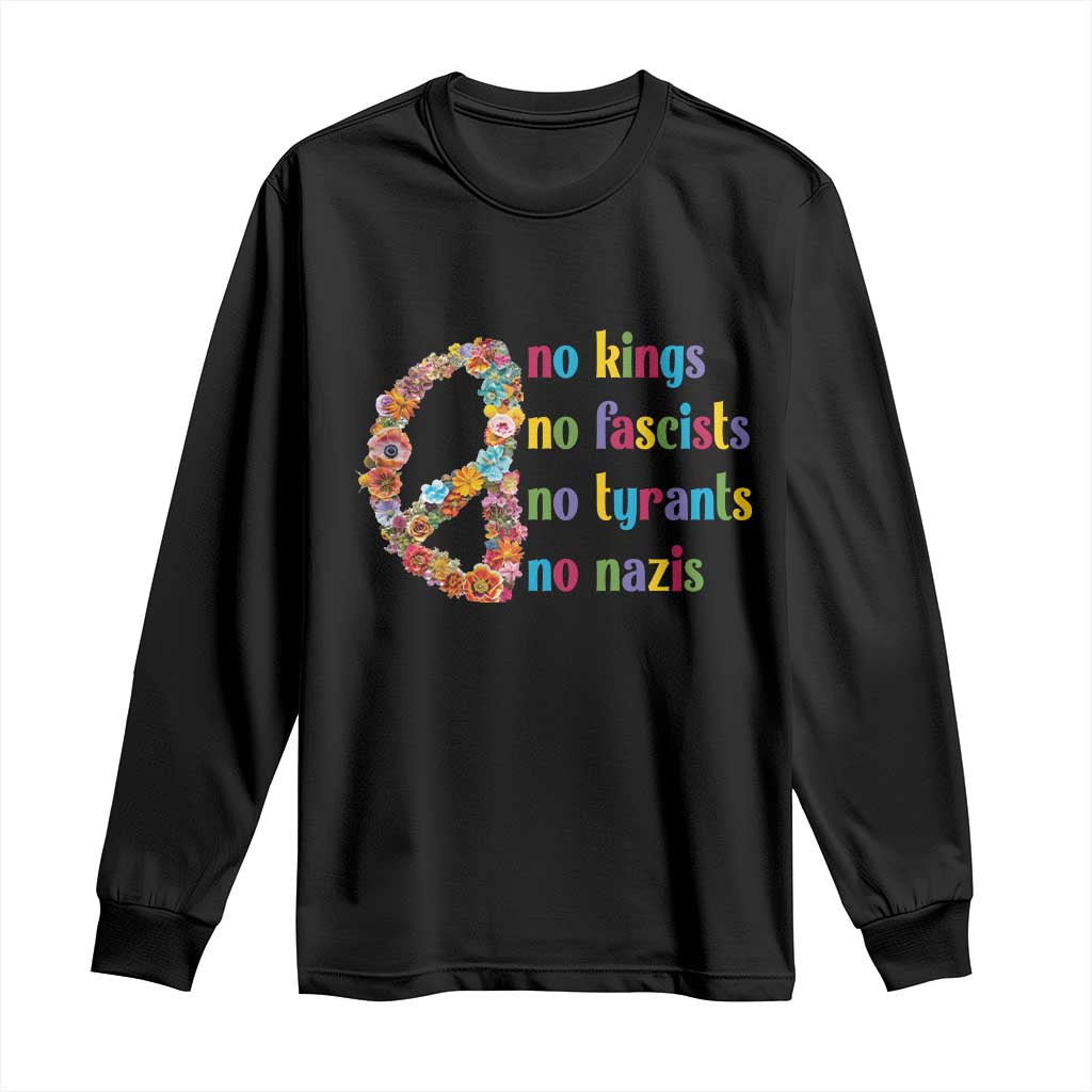 No Kings No Fascists Long Sleeve Shirt Floral Peace Sign Social Justice - Wonder Print Shop