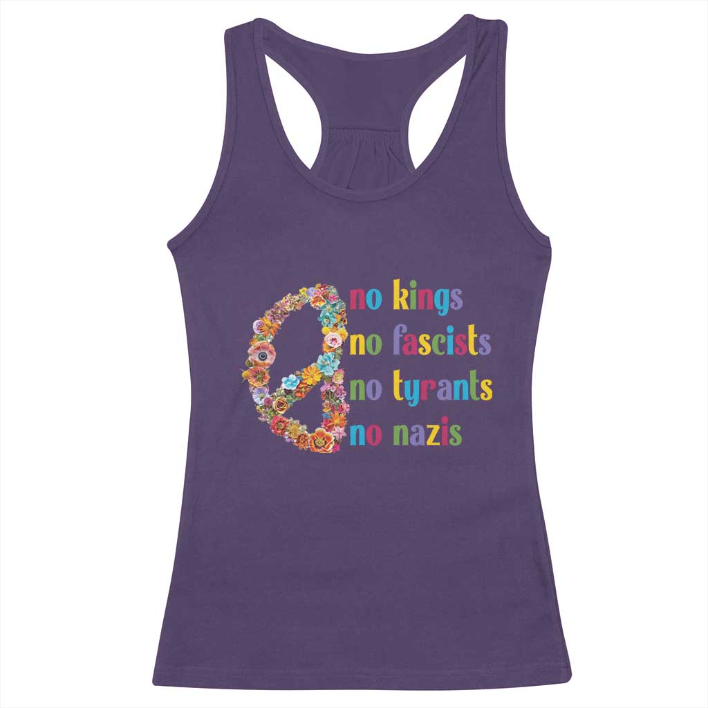No Kings No Fascists Racerback Tank Top Floral Peace Sign Social Justice - Wonder Print Shop