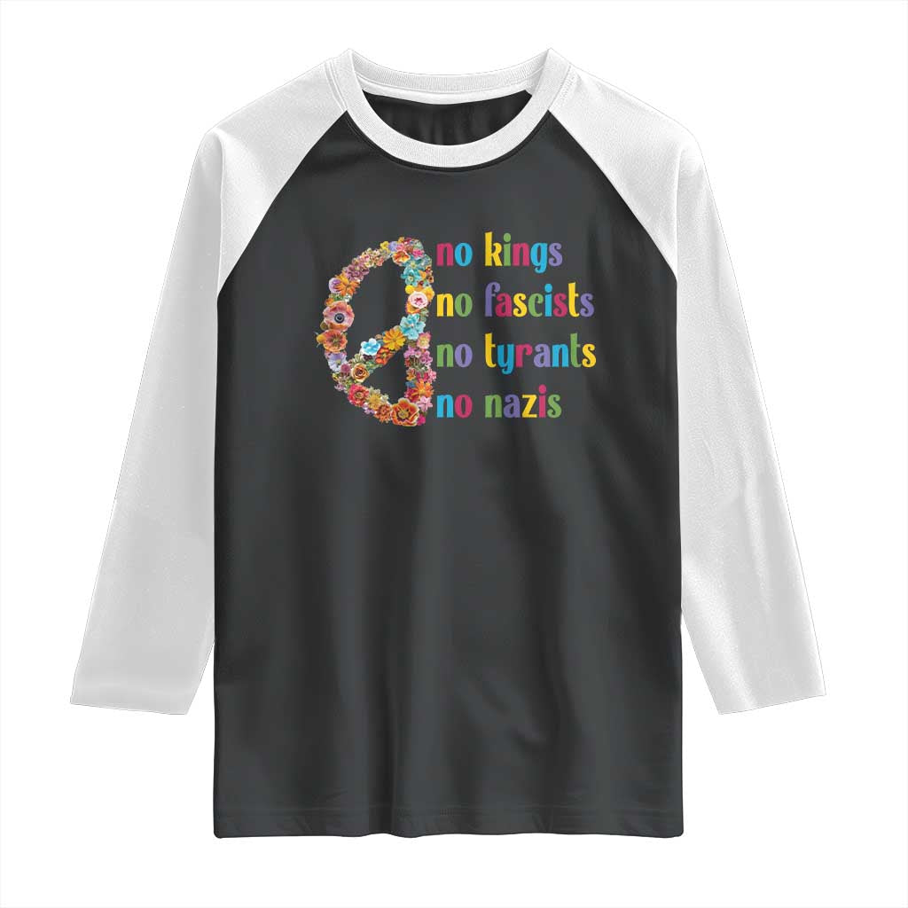 No Kings No Fascists Raglan Shirt Floral Peace Sign Social Justice - Wonder Print Shop
