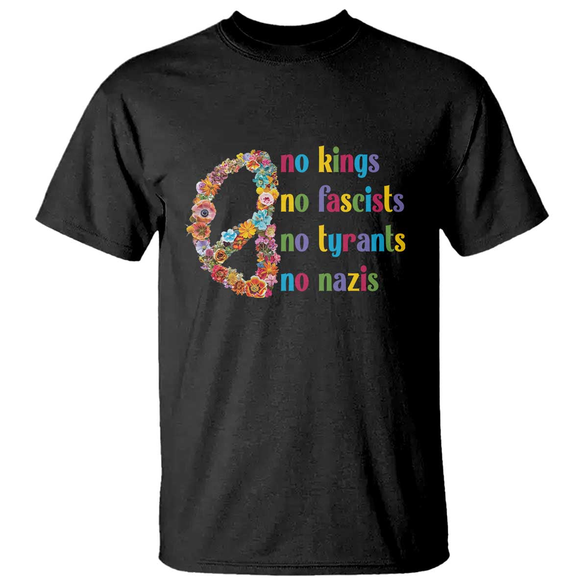 No Kings No Fascists T Shirt Floral Peace Sign Social Justice - Wonder Print Shop