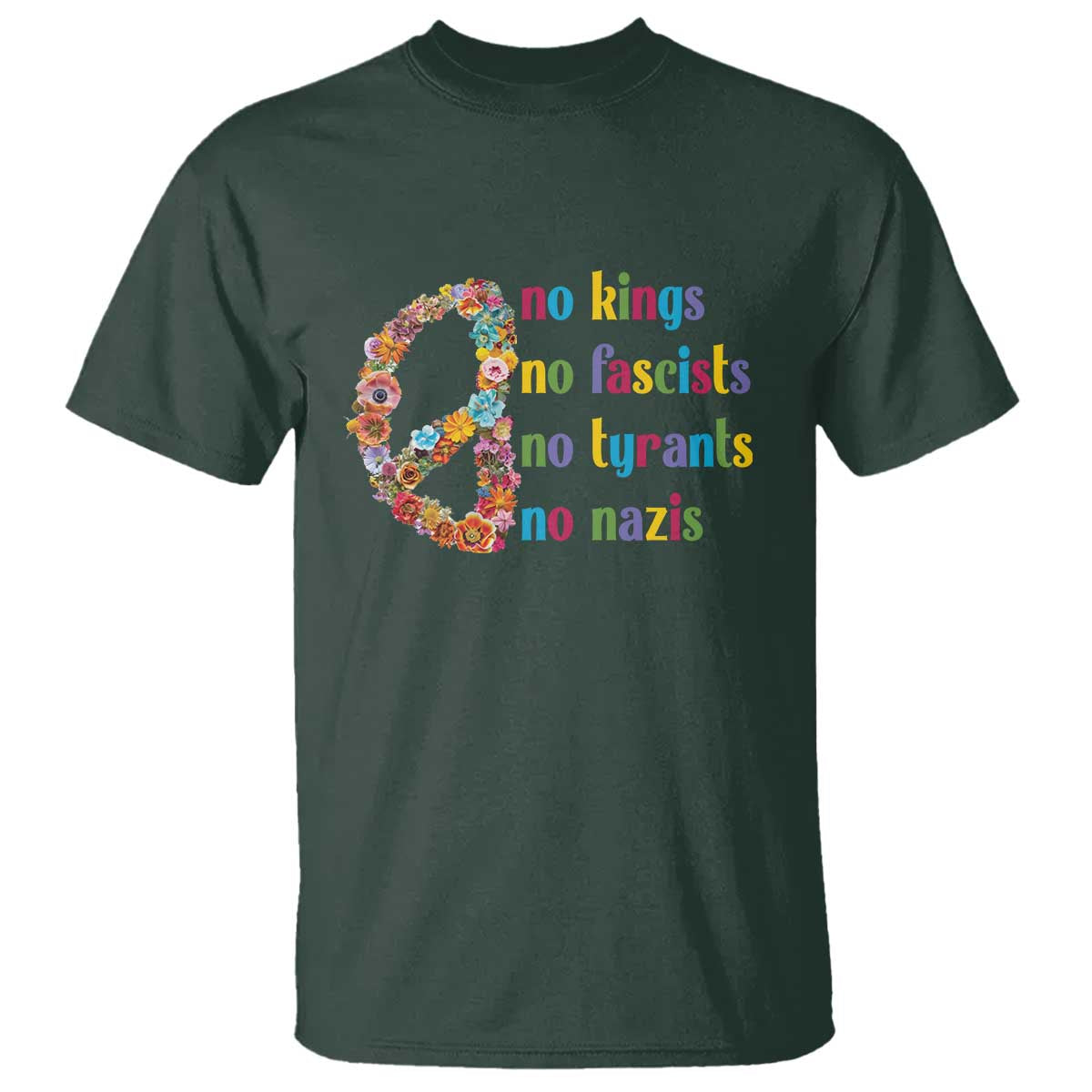No Kings No Fascists T Shirt Floral Peace Sign Social Justice - Wonder Print Shop