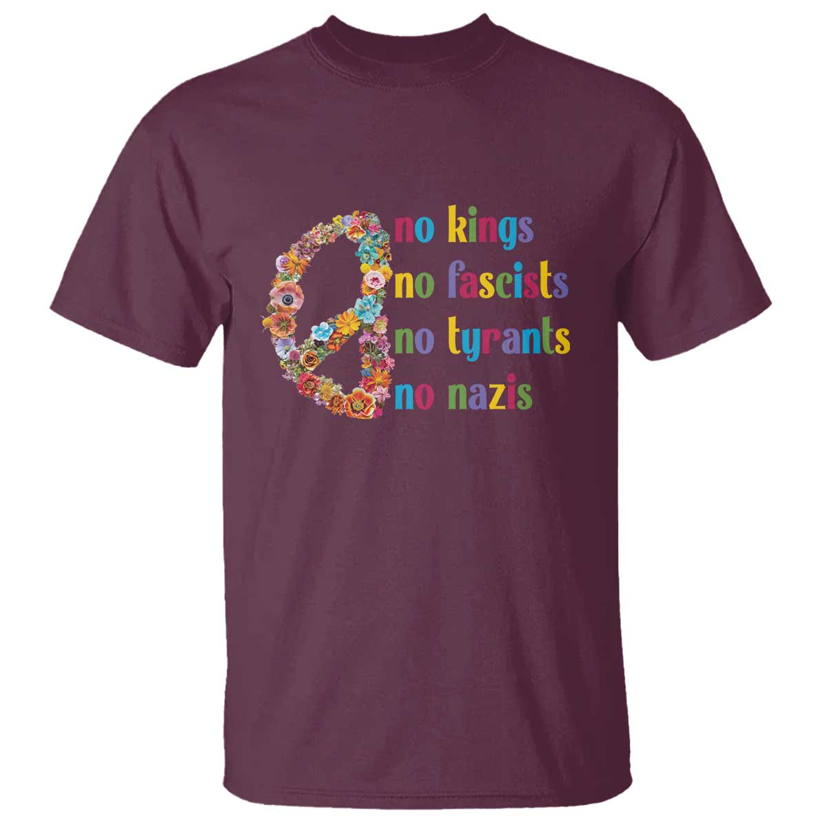 No Kings No Fascists T Shirt Floral Peace Sign Social Justice - Wonder Print Shop