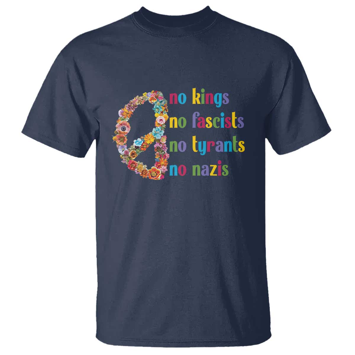 No Kings No Fascists T Shirt Floral Peace Sign Social Justice - Wonder Print Shop