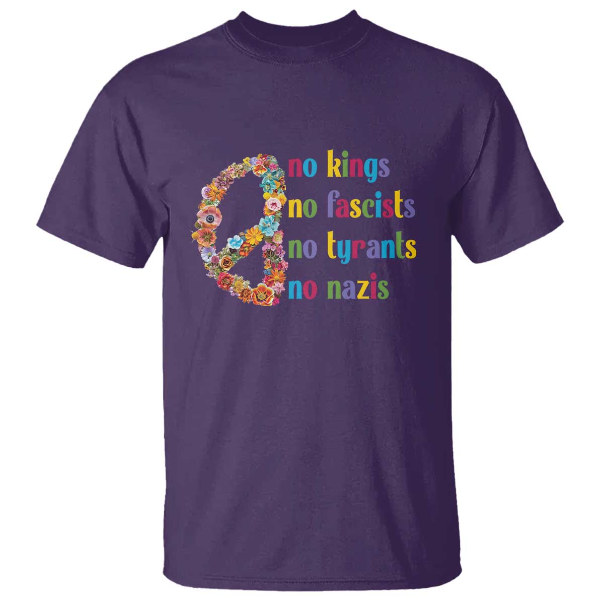No Kings No Fascists T Shirt Floral Peace Sign Social Justice - Wonder Print Shop