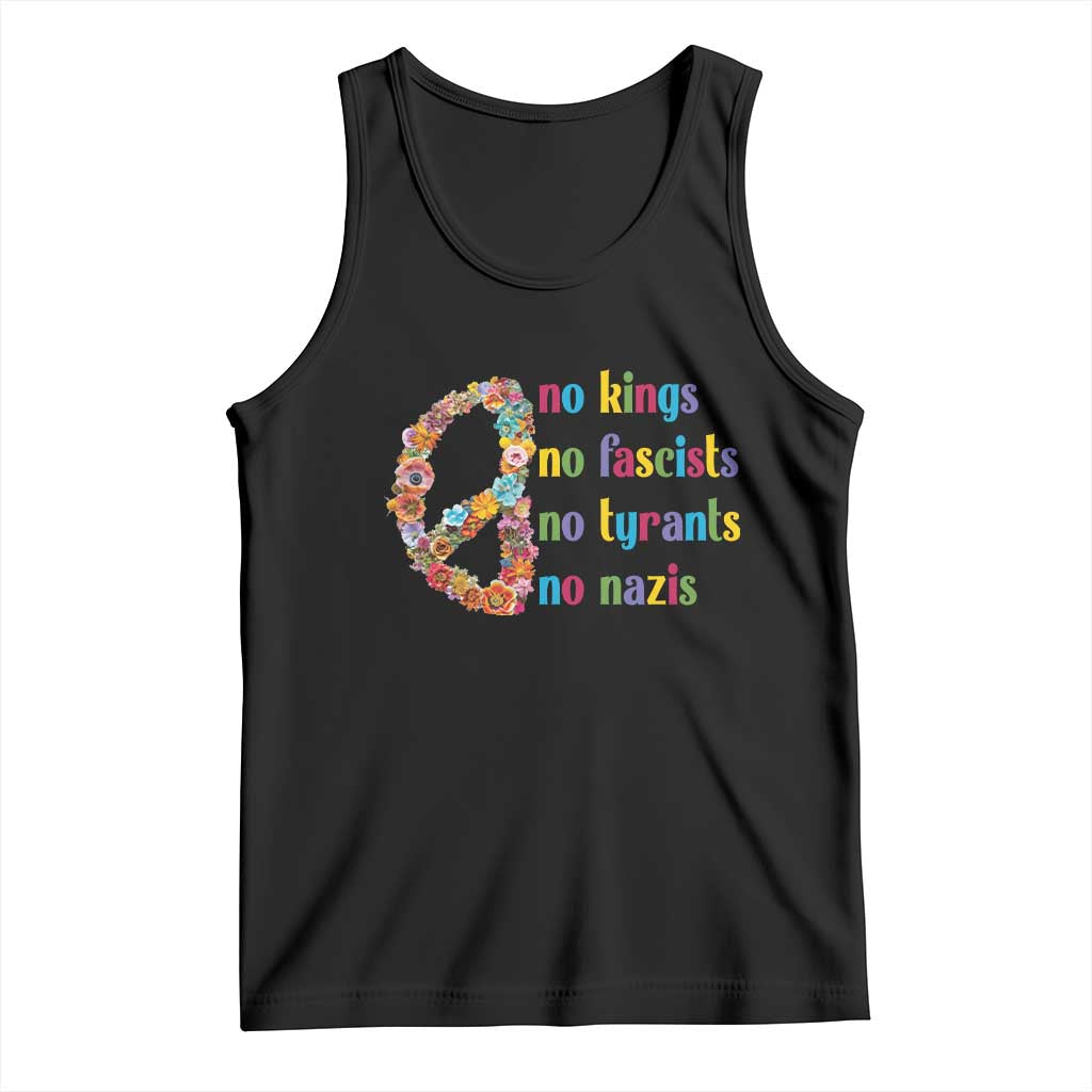 No Kings No Fascists Tank Top Floral Peace Sign Social Justice - Wonder Print Shop