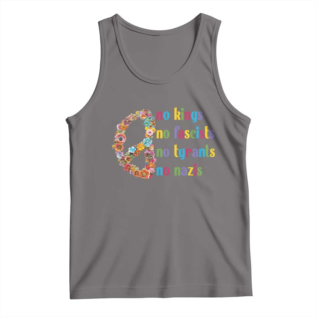 No Kings No Fascists Tank Top Floral Peace Sign Social Justice - Wonder Print Shop