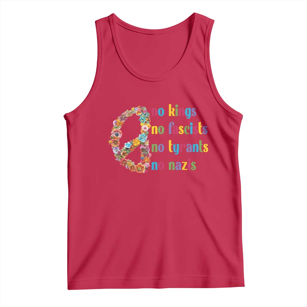 No Kings No Fascists Tank Top Floral Peace Sign Social Justice - Wonder Print Shop