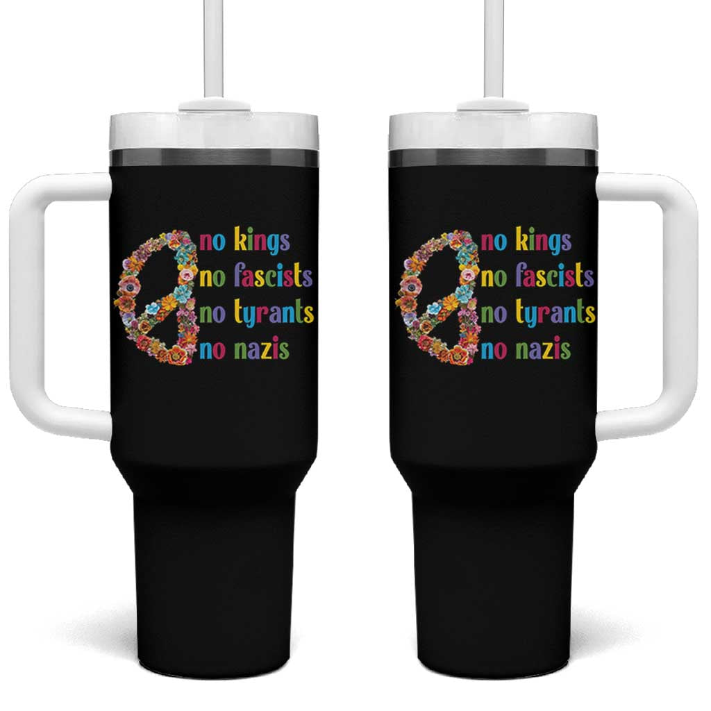No Kings No Fascists Tumbler With Handle Floral Peace Sign Social Justice - Wonder Print Shop