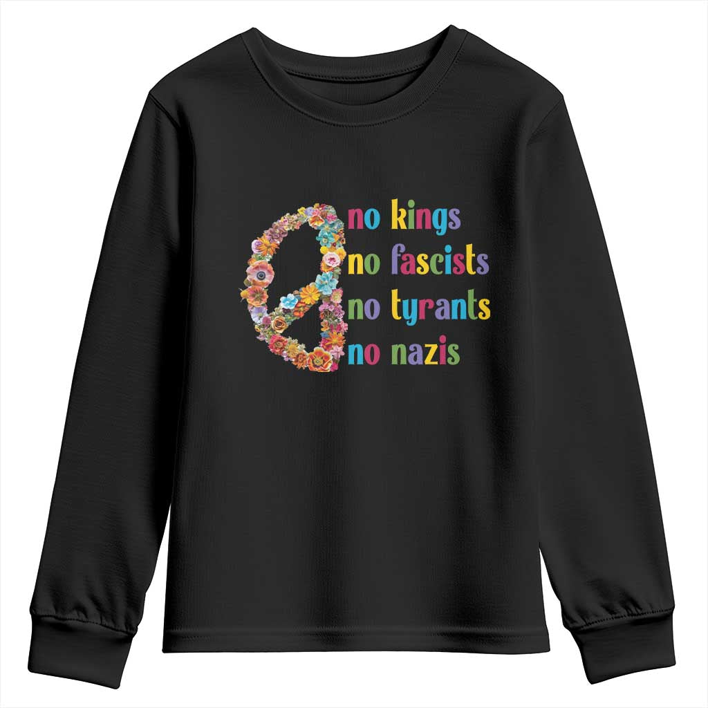 No Kings No Fascists Youth Sweatshirt Floral Peace Sign Social Justice - Wonder Print Shop