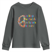 No Kings No Fascists Youth Sweatshirt Floral Peace Sign Social Justice - Wonder Print Shop