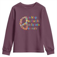No Kings No Fascists Youth Sweatshirt Floral Peace Sign Social Justice - Wonder Print Shop