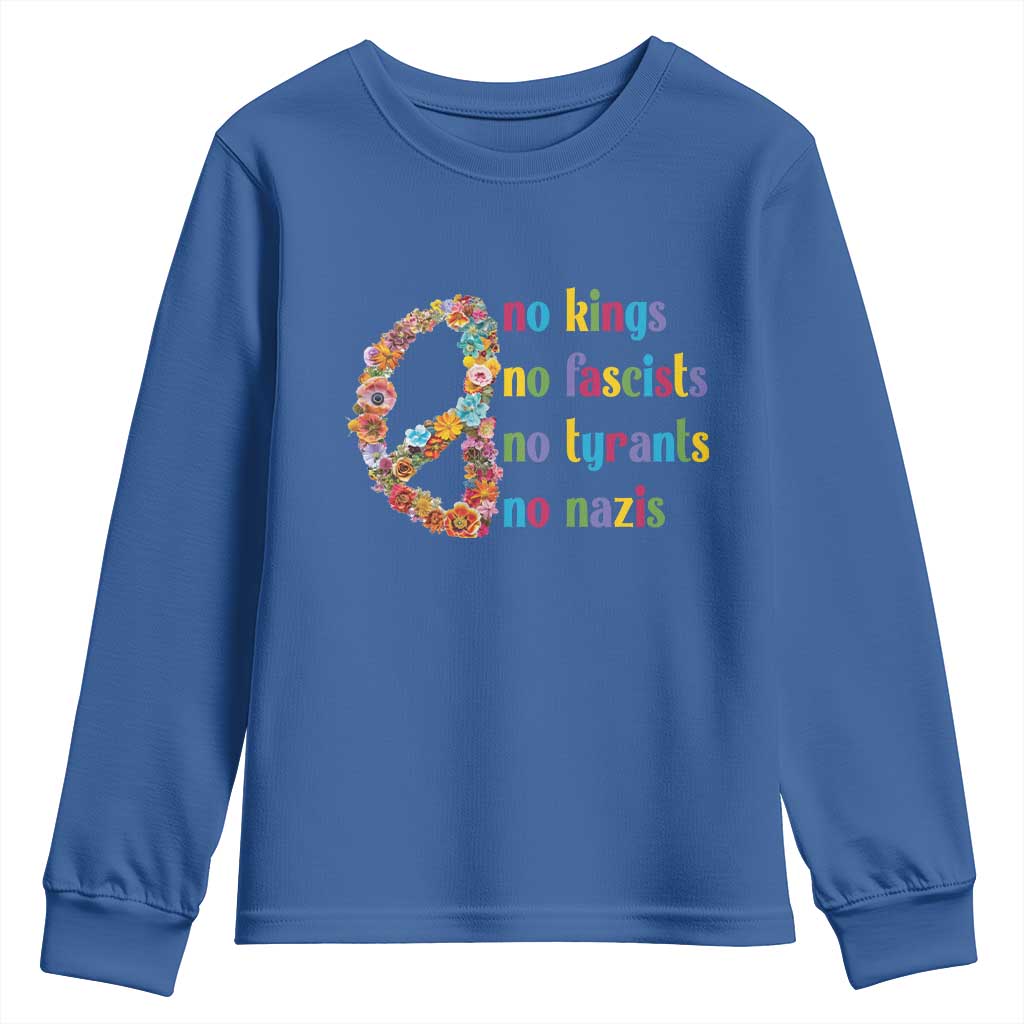 No Kings No Fascists Youth Sweatshirt Floral Peace Sign Social Justice - Wonder Print Shop