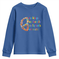 No Kings No Fascists Youth Sweatshirt Floral Peace Sign Social Justice - Wonder Print Shop