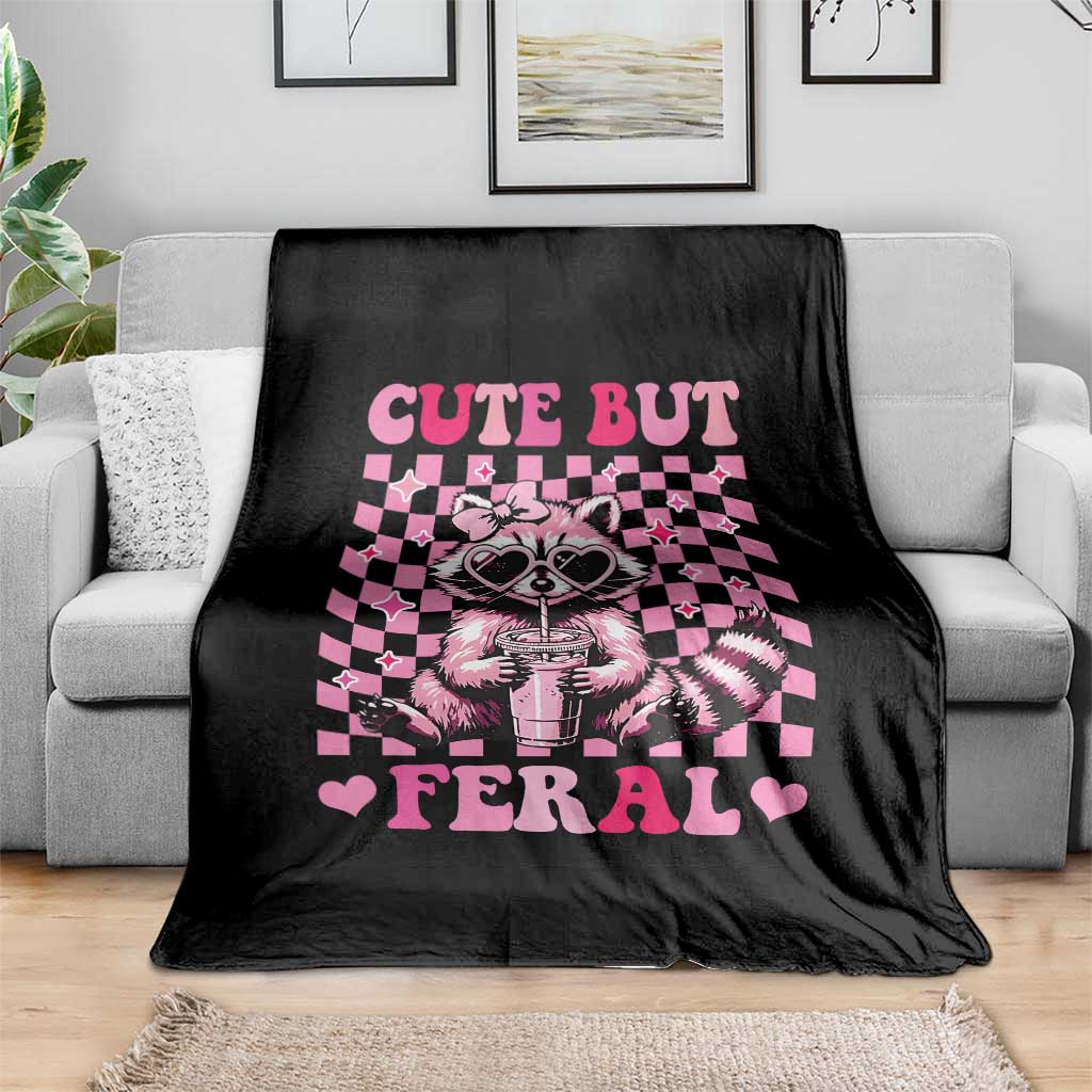 Cute But Feral Raccoon Throw Blanket Funny Sunglasses Trash Panda - Wonder Print Shop