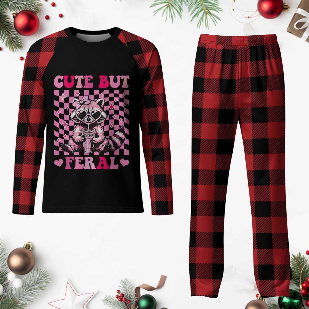 Cute But Feral Raccoon Plaid Pajama Set Funny Sunglasses Trash Panda - Wonder Print Shop