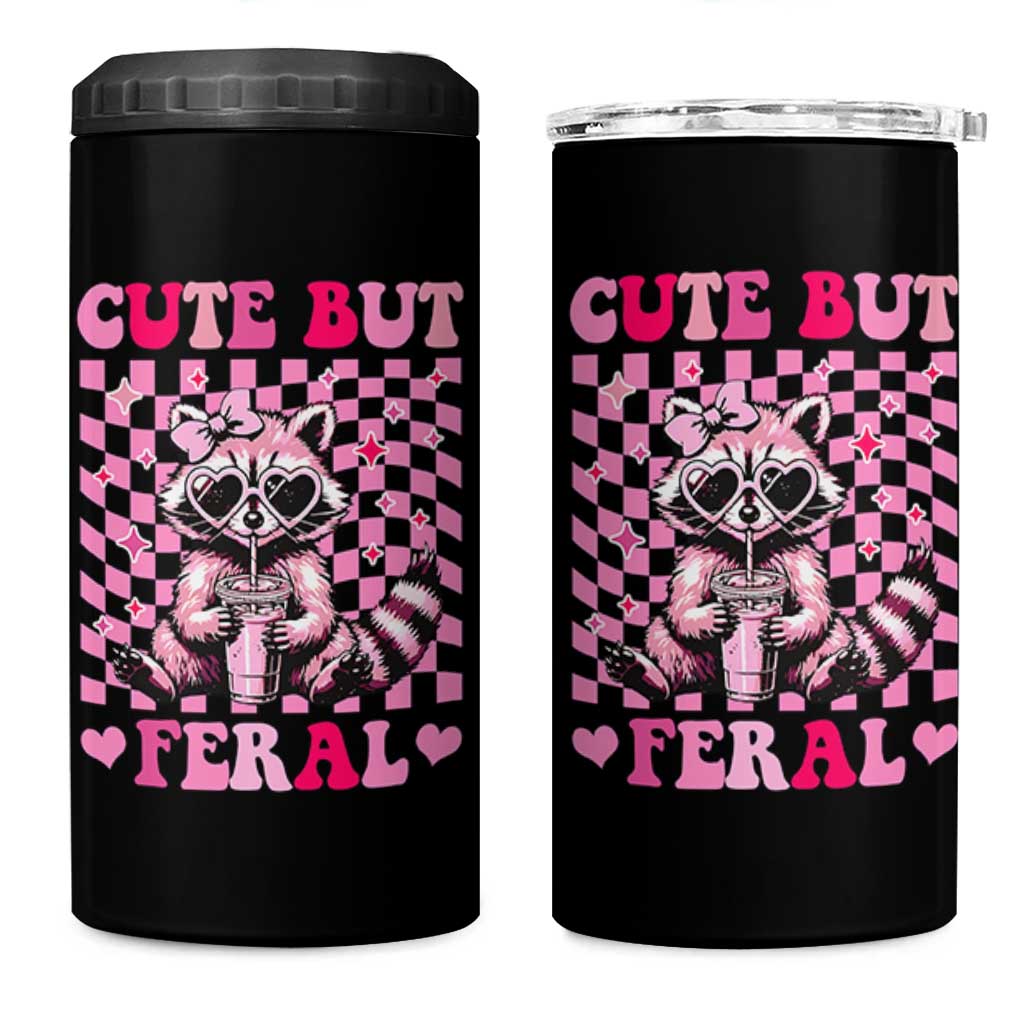 Cute But Feral Raccoon 4 in 1 Can Cooler Tumbler Funny Sunglasses Trash Panda - Wonder Print Shop