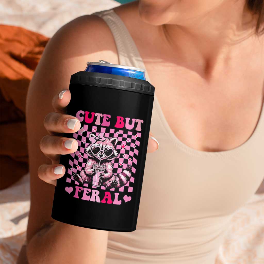 Cute But Feral Raccoon 4 in 1 Can Cooler Tumbler Funny Sunglasses Trash Panda - Wonder Print Shop