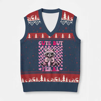 Cute But Feral Raccoon V-Neck Knit Sweater Vest Funny Sunglasses Trash Panda - Wonder Print Shop