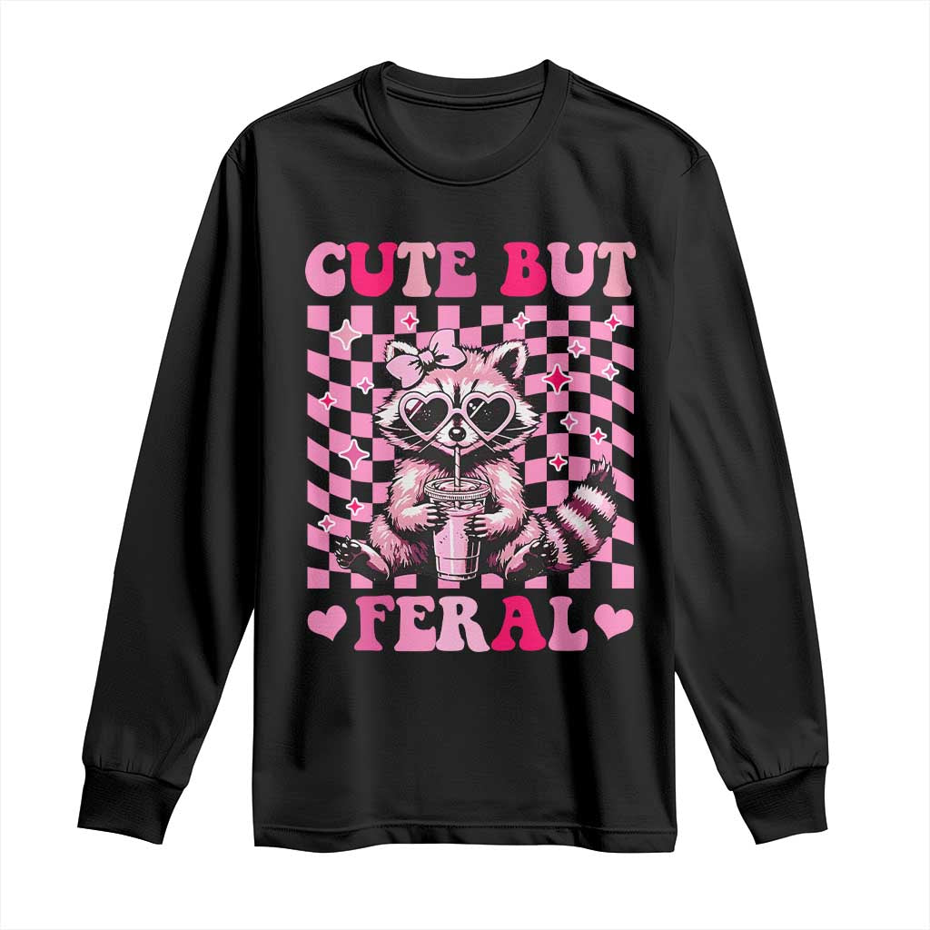Cute But Feral Raccoon Long Sleeve Shirt Funny Sunglasses Trash Panda - Wonder Print Shop