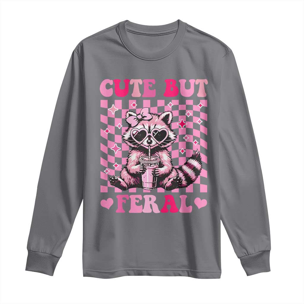 Cute But Feral Raccoon Long Sleeve Shirt Funny Sunglasses Trash Panda - Wonder Print Shop
