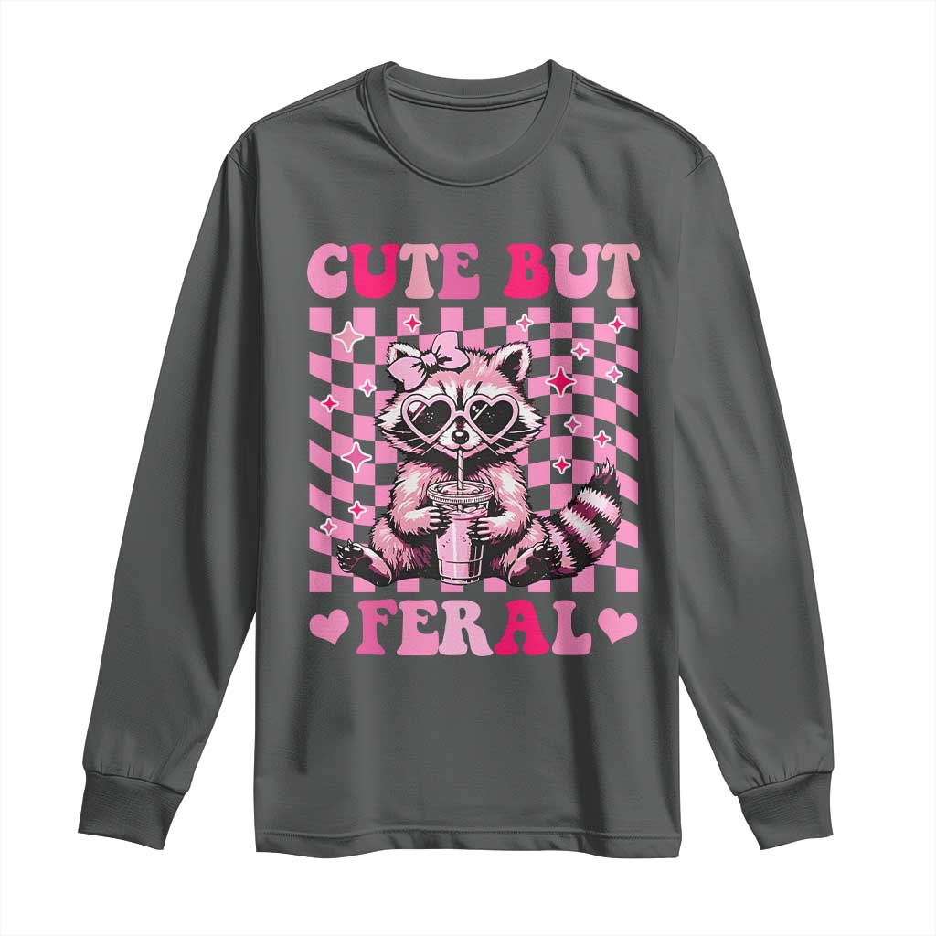Cute But Feral Raccoon Long Sleeve Shirt Funny Sunglasses Trash Panda - Wonder Print Shop