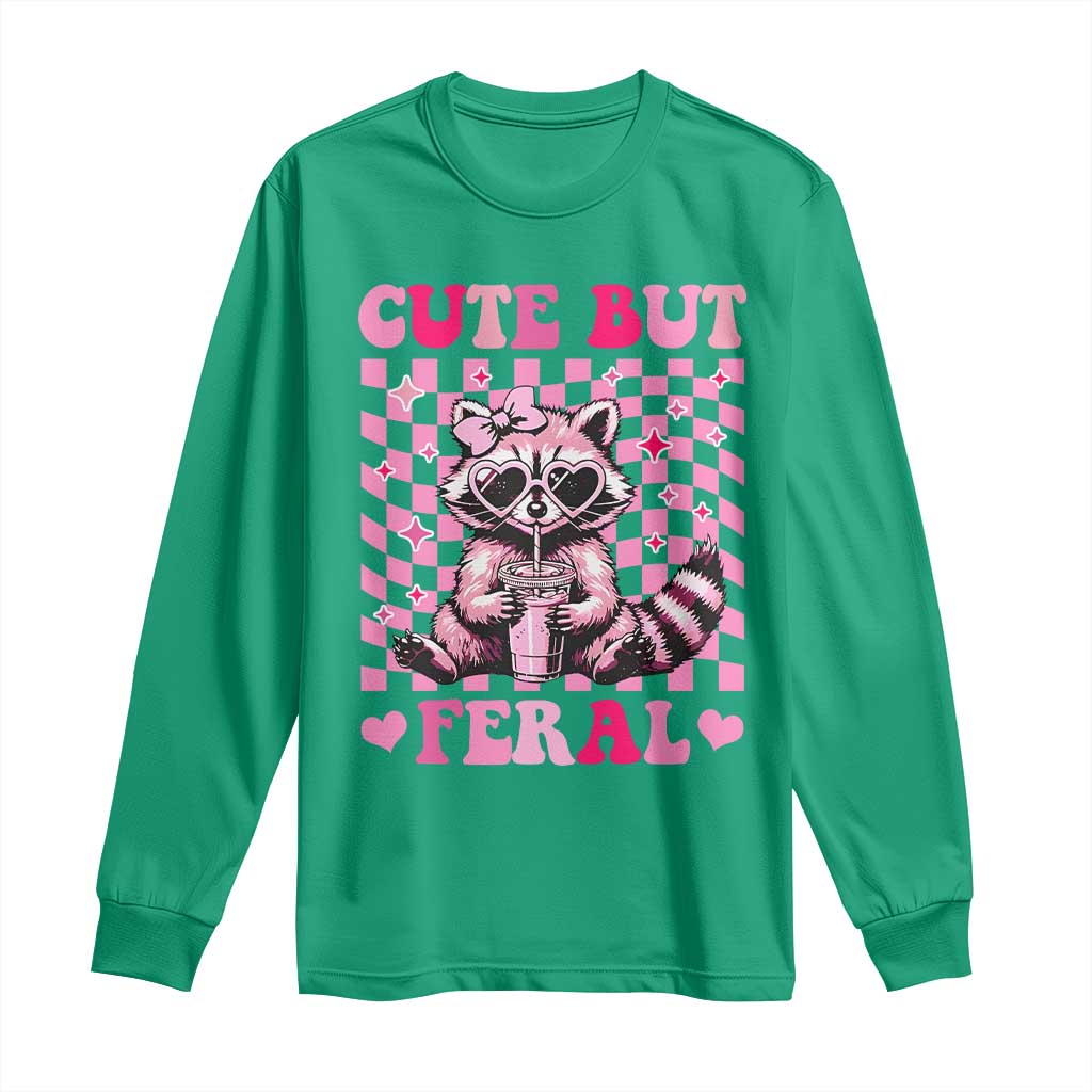 Cute But Feral Raccoon Long Sleeve Shirt Funny Sunglasses Trash Panda - Wonder Print Shop