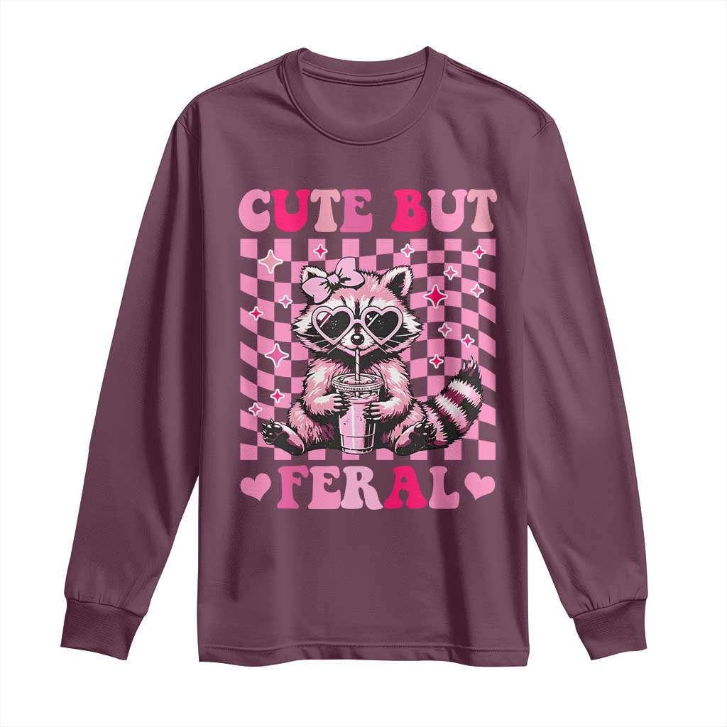 Cute But Feral Raccoon Long Sleeve Shirt Funny Sunglasses Trash Panda - Wonder Print Shop