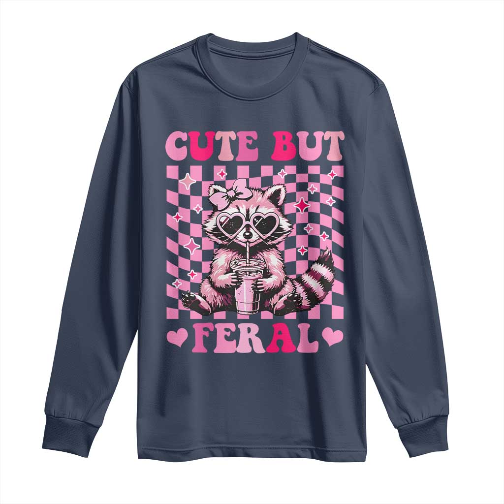 Cute But Feral Raccoon Long Sleeve Shirt Funny Sunglasses Trash Panda - Wonder Print Shop