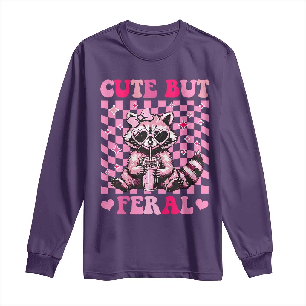 Cute But Feral Raccoon Long Sleeve Shirt Funny Sunglasses Trash Panda - Wonder Print Shop