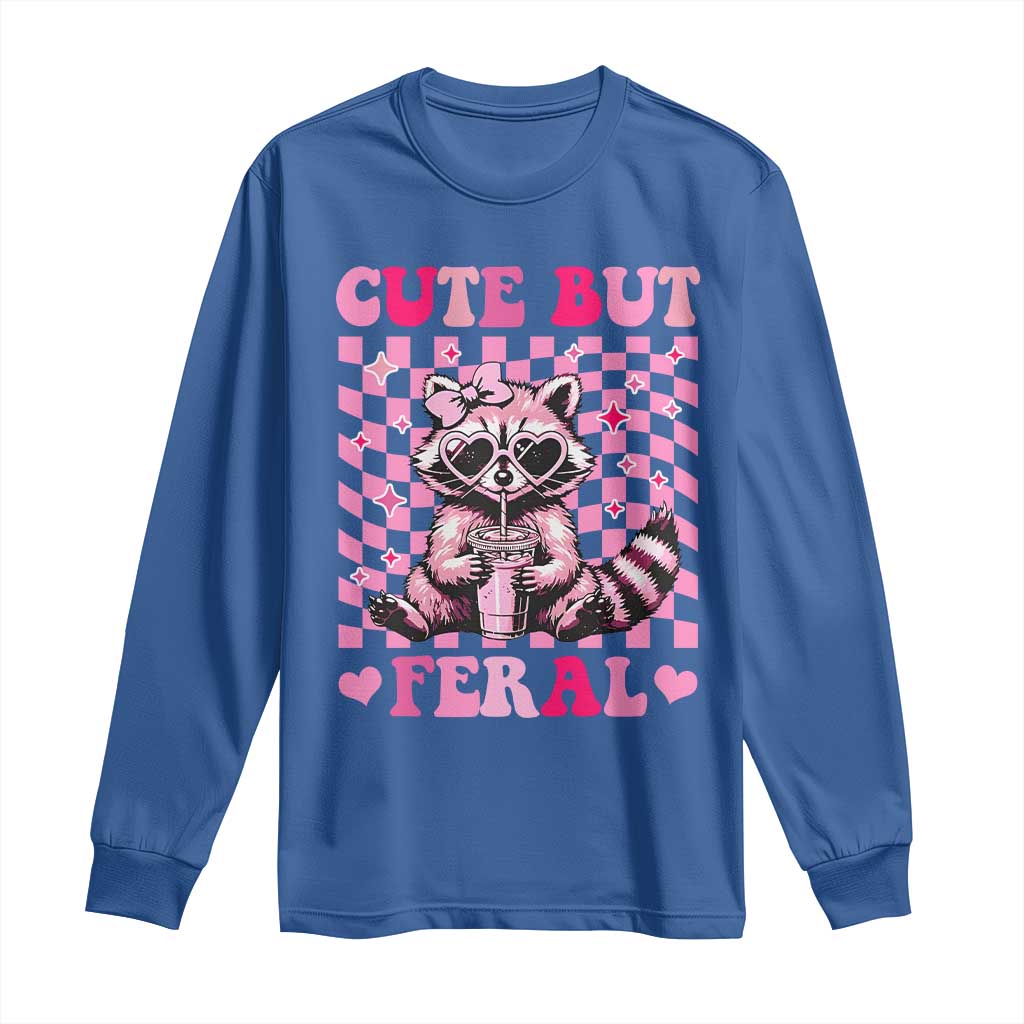 Cute But Feral Raccoon Long Sleeve Shirt Funny Sunglasses Trash Panda - Wonder Print Shop