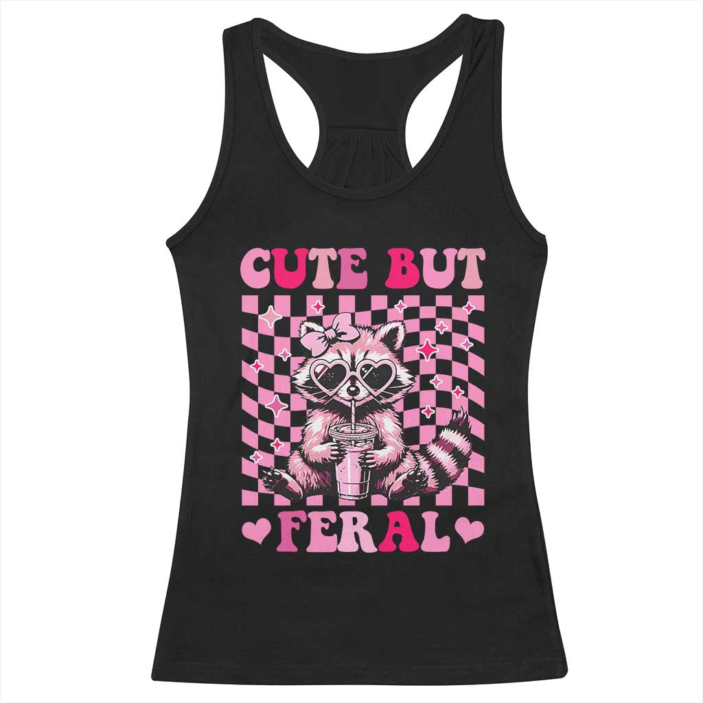 Cute But Feral Raccoon Racerback Tank Top Funny Sunglasses Trash Panda - Wonder Print Shop