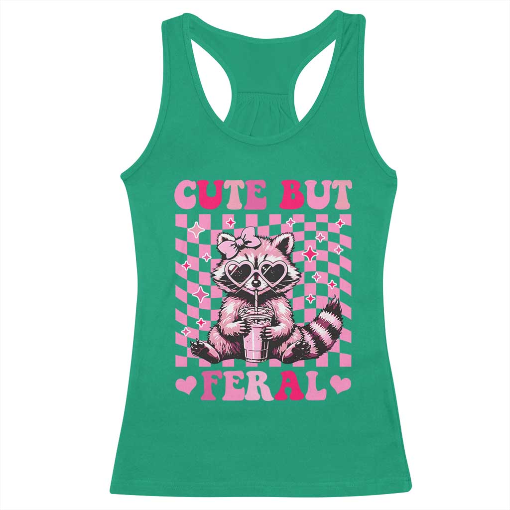 Cute But Feral Raccoon Racerback Tank Top Funny Sunglasses Trash Panda - Wonder Print Shop