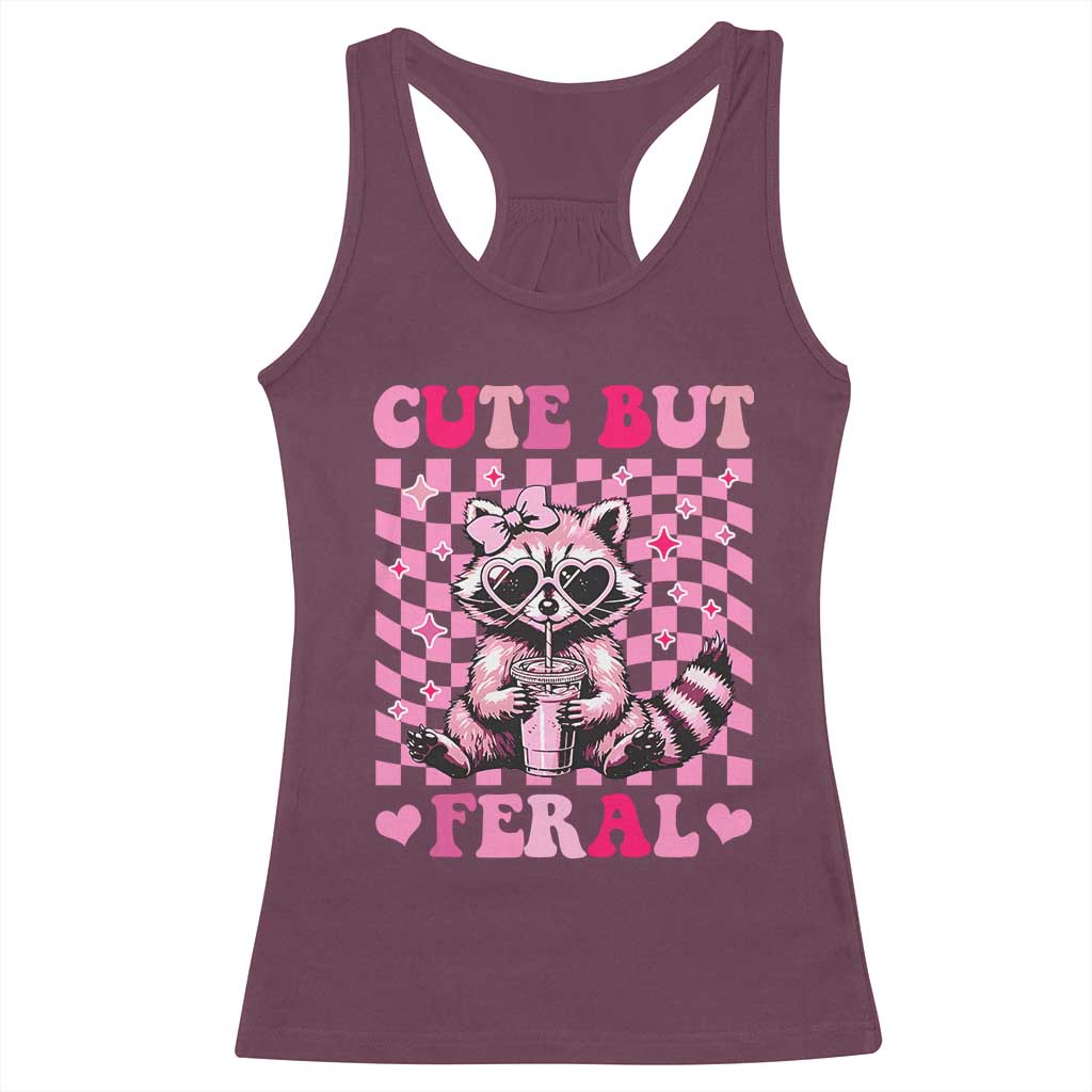 Cute But Feral Raccoon Racerback Tank Top Funny Sunglasses Trash Panda - Wonder Print Shop