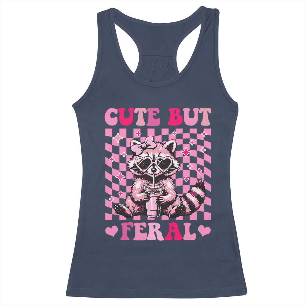 Cute But Feral Raccoon Racerback Tank Top Funny Sunglasses Trash Panda - Wonder Print Shop