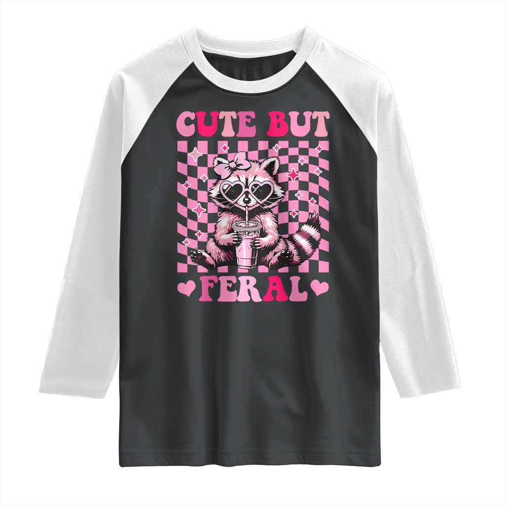 Cute But Feral Raccoon Raglan Shirt Funny Sunglasses Trash Panda - Wonder Print Shop