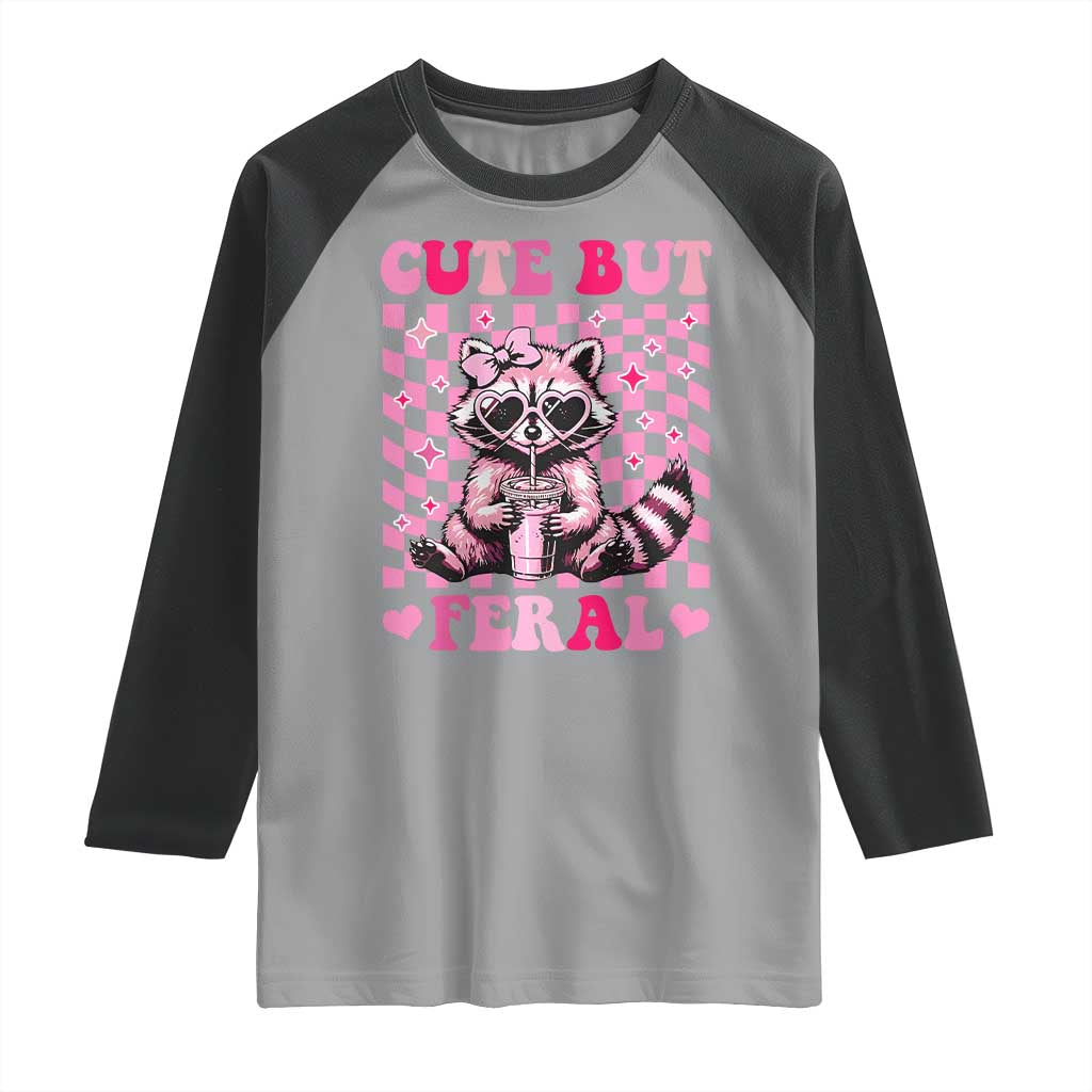 Cute But Feral Raccoon Raglan Shirt Funny Sunglasses Trash Panda - Wonder Print Shop
