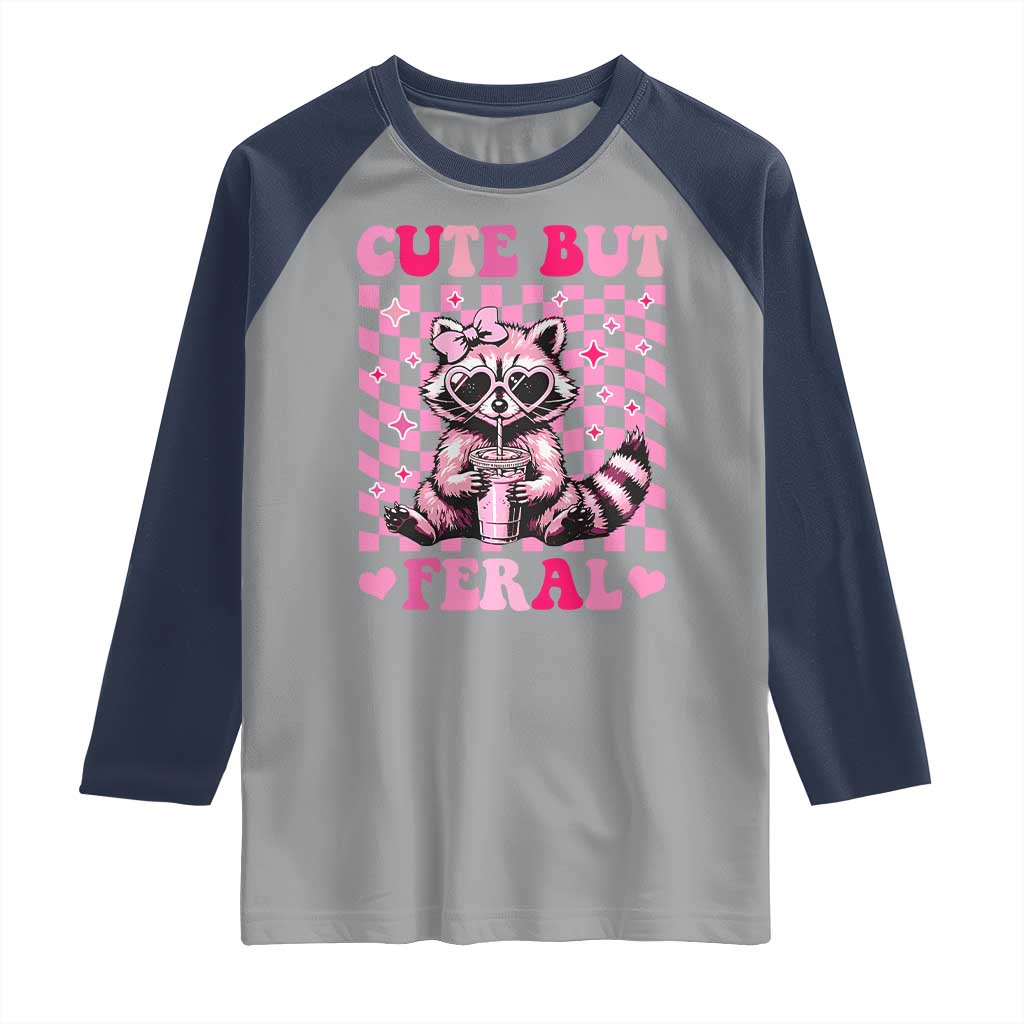 Cute But Feral Raccoon Raglan Shirt Funny Sunglasses Trash Panda - Wonder Print Shop