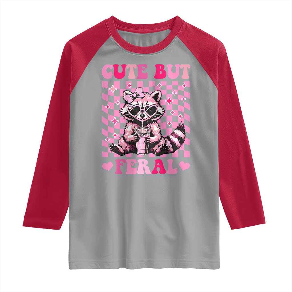Cute But Feral Raccoon Raglan Shirt Funny Sunglasses Trash Panda - Wonder Print Shop