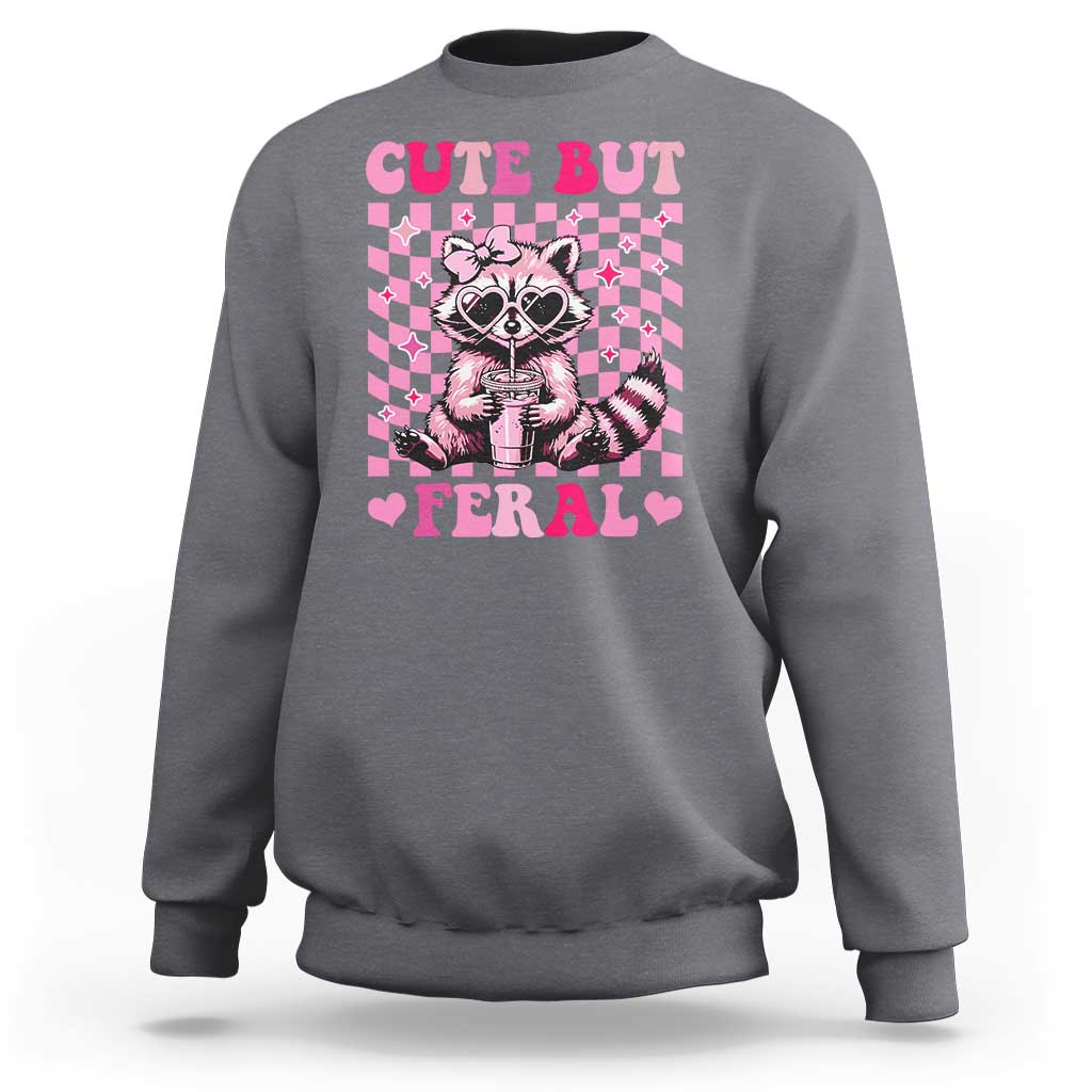Cute But Feral Raccoon Sweatshirt Funny Sunglasses Trash Panda - Wonder Print Shop