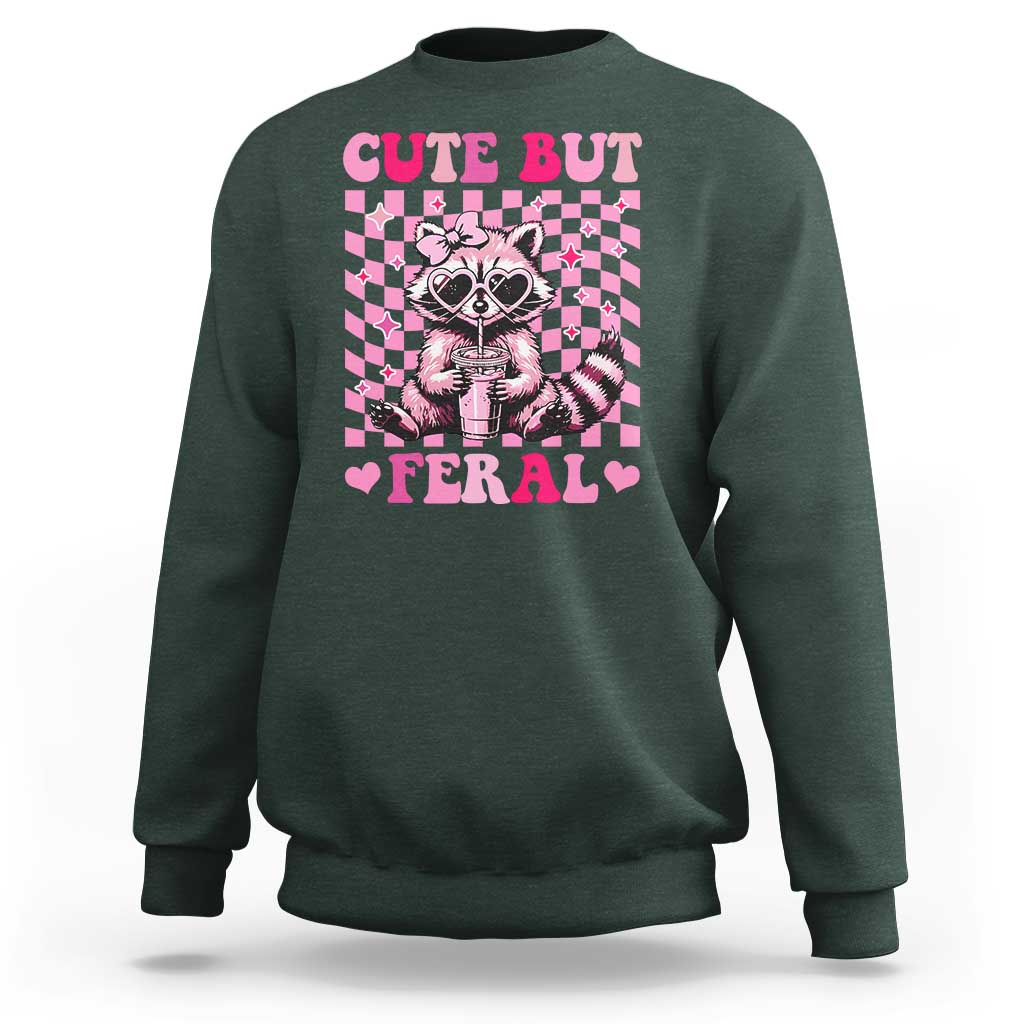Cute But Feral Raccoon Sweatshirt Funny Sunglasses Trash Panda - Wonder Print Shop
