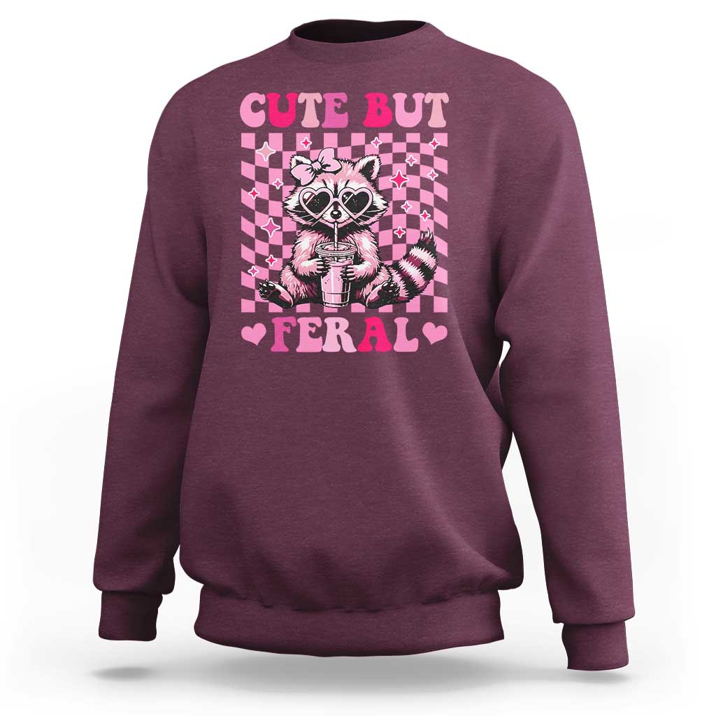 Cute But Feral Raccoon Sweatshirt Funny Sunglasses Trash Panda - Wonder Print Shop