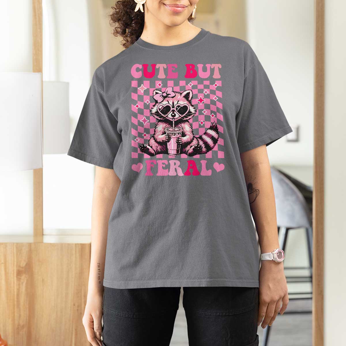 Cute But Feral Raccoon T Shirt For Women Funny Sunglasses Trash Panda - Wonder Print Shop